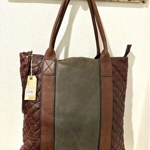 All Saints Brown Leather Rixey Quilted Tote